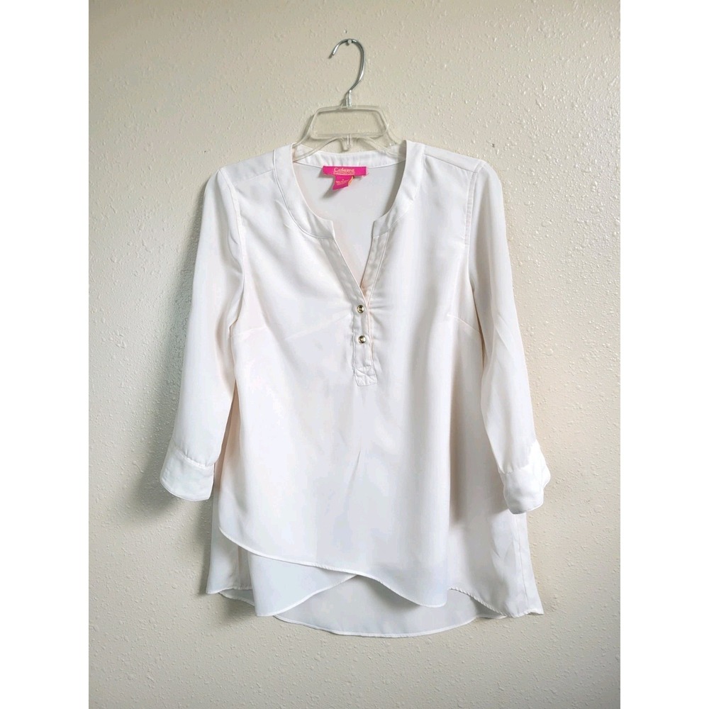 Catherine Malandrino Women's Blouse Pullover 2 Button 3/4 Sleeve Layered Sz S